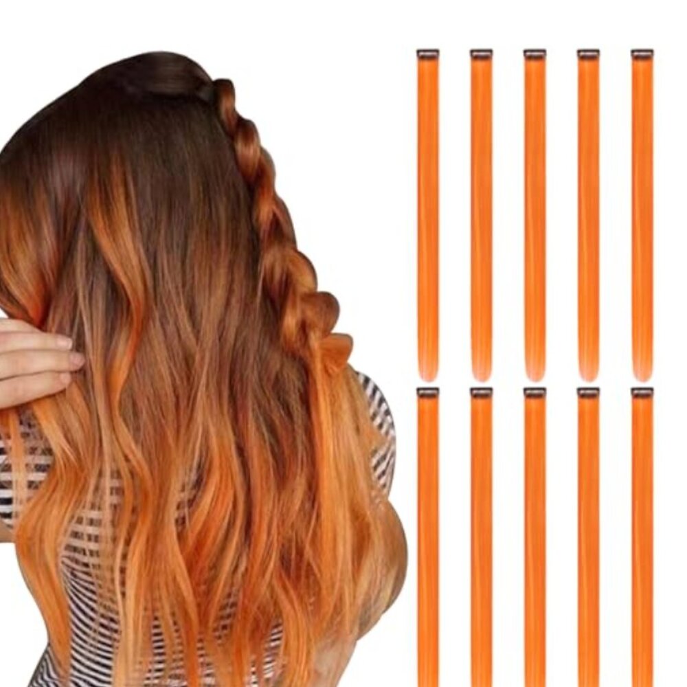 Orange Hair Extensions Clip in 10 Pieces 22 Inch Long